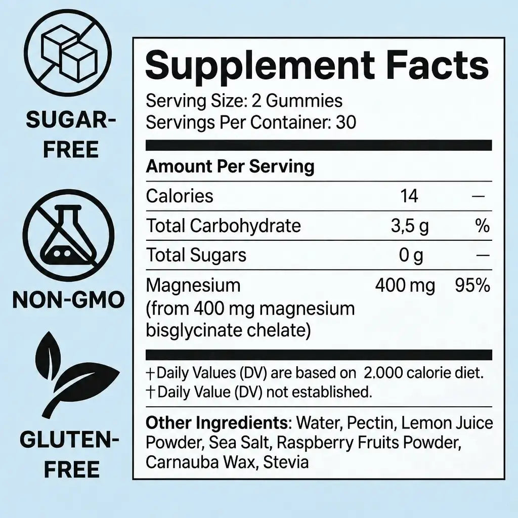 Información nutricional: 400 mg de magnesio por 2 gominolas